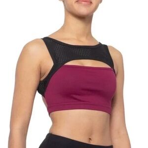 NWT Body Language Stylish Black and Burgundy Sports Bra